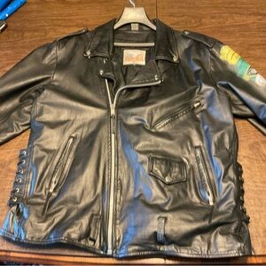 Vintage EXCELLED Custom Genuine Leather Motorcycle Jacket 48 Tall Marvin Martian